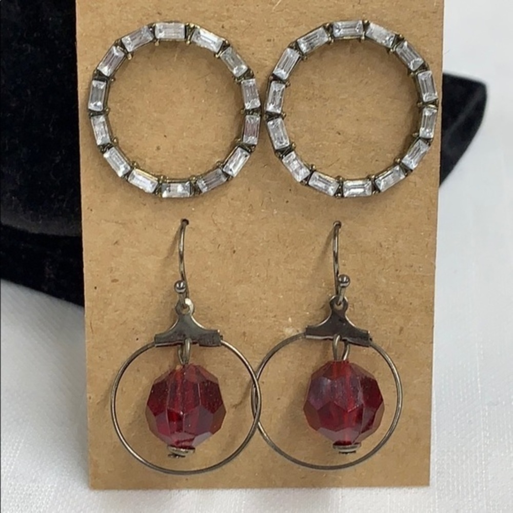 💐5/25 2 pair lot rhinestone circle dangle drop